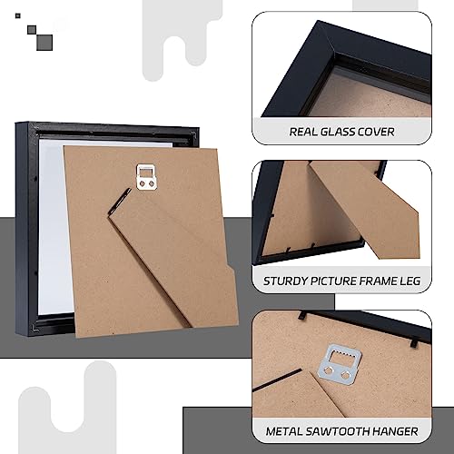 8x8 Square Shadow Box Picture Frames, Set of 3, Wood Deep Display Case