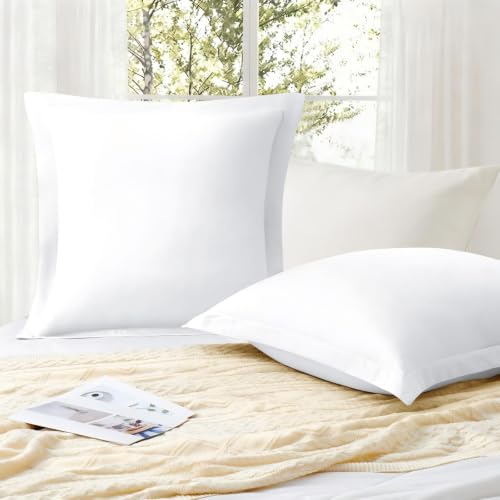 White 26x26 Euro Pillow Covers, Soft Cotton Euro Sham Set of 2