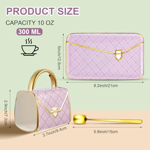 Zubebe Handbag-Shaped Coffee Mug Set Purple with Saucer & Spoon - Elegant Gift