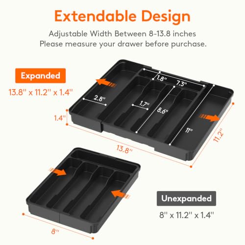 Lifewit Expandable Silverware Organizer & Plastic Utensil Tray for Kitchen Drawer