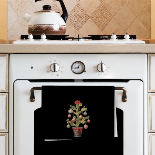 Dark Moody Christmas Cactus Kitchen Towels Decorative 16x24 Inches - Christmas-08