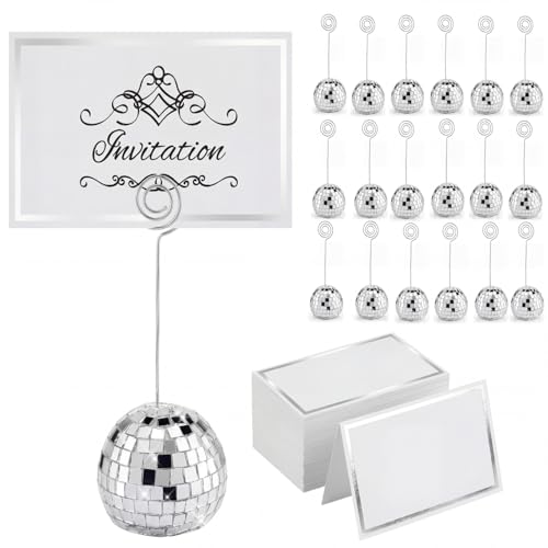 20 Set Disco Ball Place Card Holders with Wire Clips for Party Tables