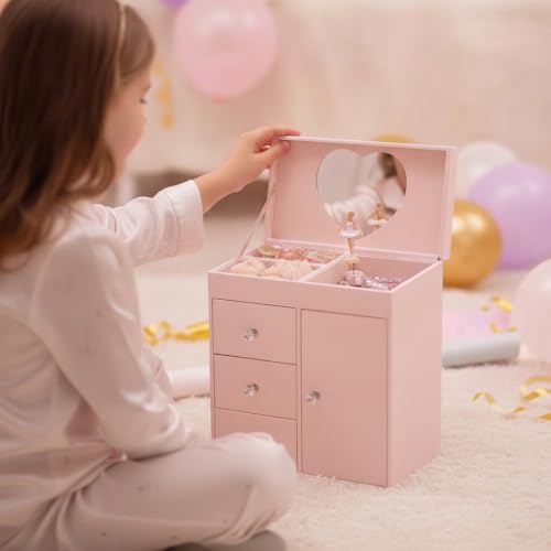 Musical Jewelry Box for Girls with Spinning Ballerina and Mirror, Pink