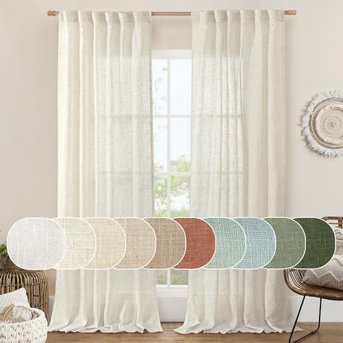 Natural Ivory Semi Sheer Linen Curtains - Light Filtering (2 Panels, 52x84 in)