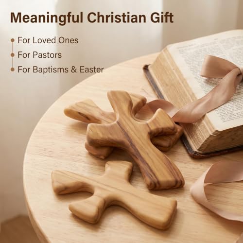 Hand-Carved Olive Wood Palm Cross - 4.72 Inch Comfort Prayer Cross