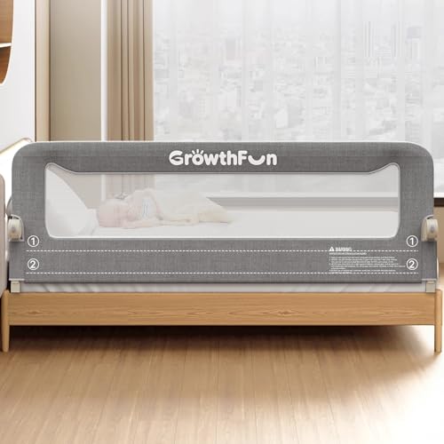 GrowthFun Foldable Toddler Bed Rail 71in Reinforced Safety Guard for Queen
