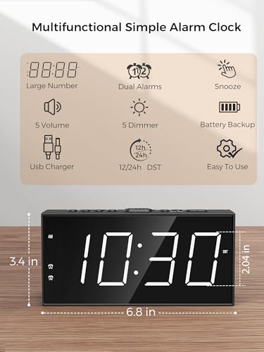 Digital Dual Alarm Clock with 7.5-Inch LED Display for Heavy Sleepers