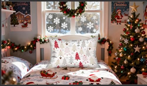Christmas Tree Satin Pillowcase 20x26 Inches White Silk Pillow Cover with Zipper