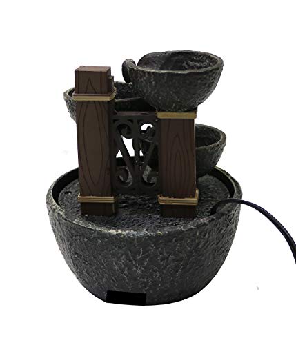 7-Inch Tiered Rock Bowl Tabletop Water Fountain with Natural River Rocks