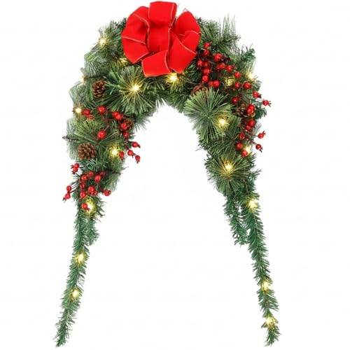 Suncalla 36-Inch Christmas Mailbox Swag Decor with Lights & Red Bow