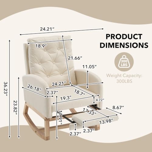 Upholstered Nursing Glider Rocking Chair with Footrest, Cream Linen