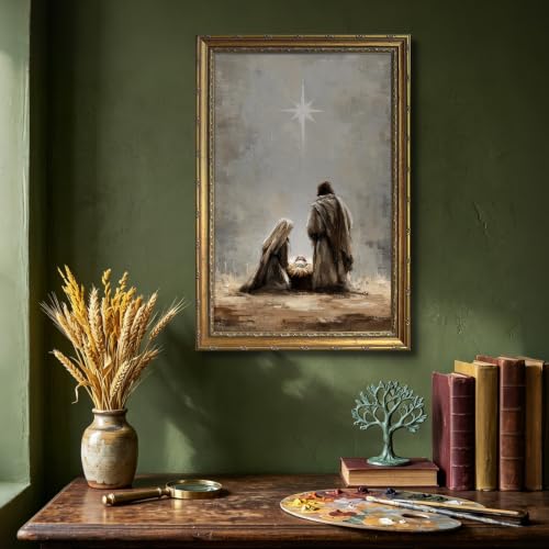 Nativity Wall Art Framed Jesus Print 16x24in - Gold Frame, Framed Nativity Scene