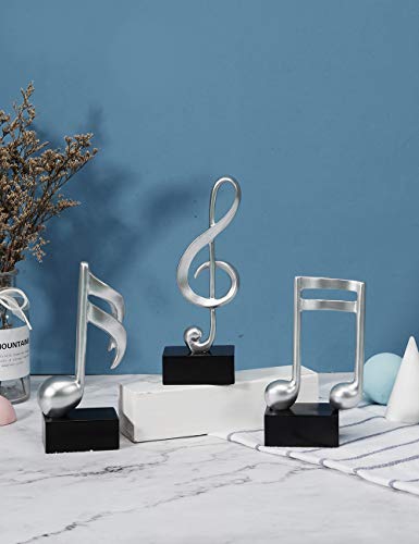 3-Piece Music Note Table Sculpture, 7.5-Inch Silver Resin Piano Decor