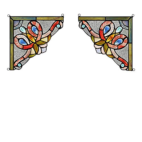 Victorian Stained Glass Window Panels Set - 8" Wide, 2pcs