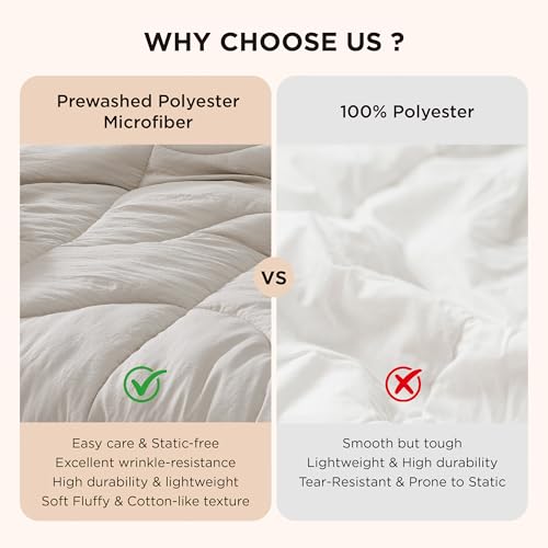 Bedsure Queen Comforter - Comforters Queen Size for All Season, Ultra-Soft Down Alternative & Prewashed Duvet Insert with 4 Tabs - Machine Washable, Linen, 88x88 Inches