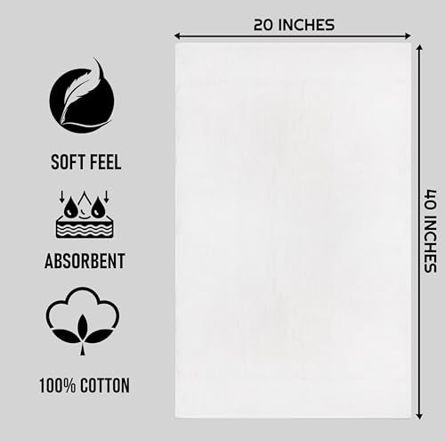 White Bath Towels 20 x 40 Inches, 12-Pack 100% Cotton Bulk Set