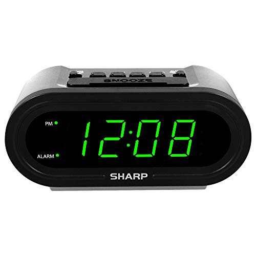 Self-Setting Digital Alarm Clock with Large Green LED Display & Battery Backup
