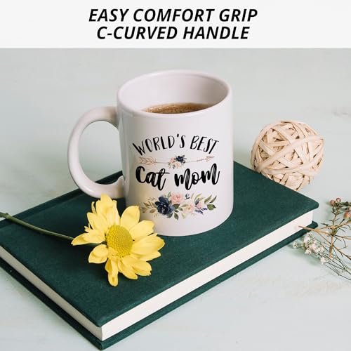 JRTW White 11 oz Ceramic Cat Mom Mug - Gifts for Cat Lovers