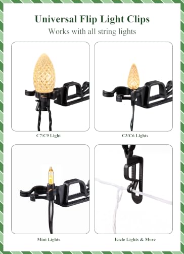 Black Christmas Light Clips for C7 & C9 string lights, 100 Pack - Gutter & Shingle Mounting