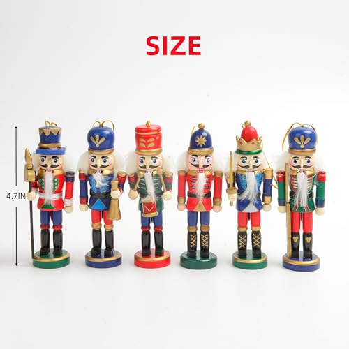 12-Piece Wooden Christmas Nutcracker Ornament Set, 4.7-Inch Holiday Tree Hangings