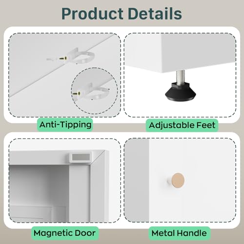67" Tall Narrow Metal Pantry Cabinet with Adjustable Shelves, White