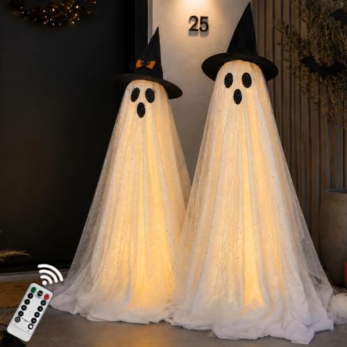 Lighted Halloween Ghost Outdoor Yard Decorations with Remote - 2 Pack