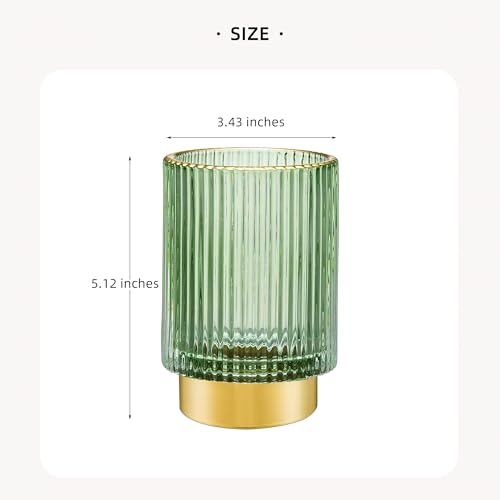Large Green Glass Makeup Brush & Toothbrush Holder Organizer with Gold Base