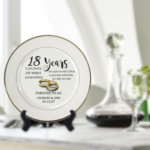Personalized 18th Anniversary Porcelain Plate - Custom Keepsake Gift