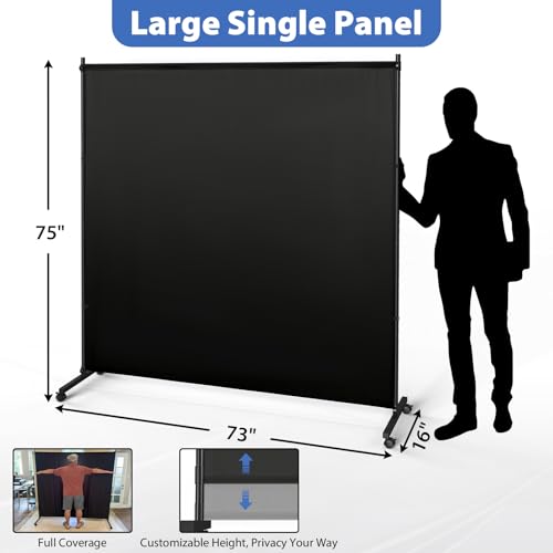 73" x 75" Portable Room Divider Screen with Wheels, Fabric Privacy Partition