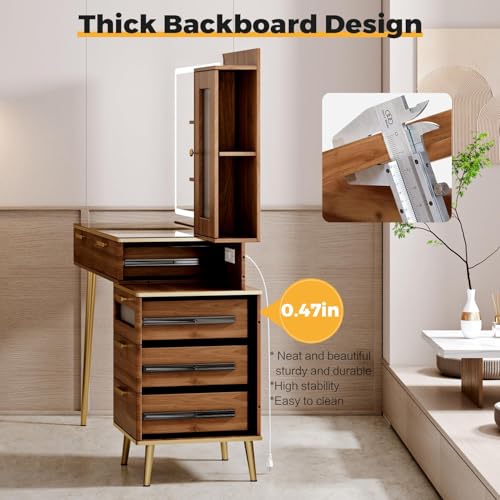 Modern Makeup Vanity Desk with Lighted Mirror, 5 Drawers & Charging Station