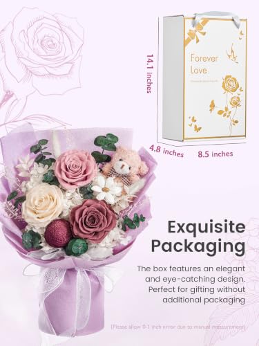 Preserved Rose and Hydrangea Bouquet with Bear - Long-Lasting Floral Gift