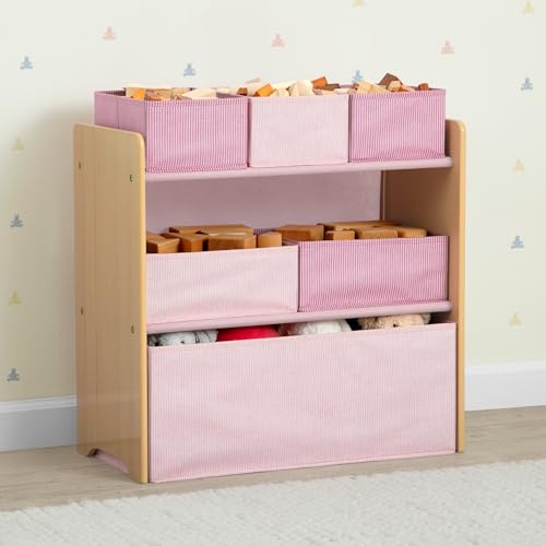 6-Bin Kids Toy Organizer with Reusable Stickers, Blush Pink