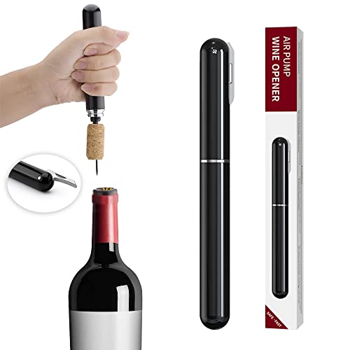 IPEROT Black Air Pressure Wine Bottle Opener with Foil Cutter - Effortless Cork Removal