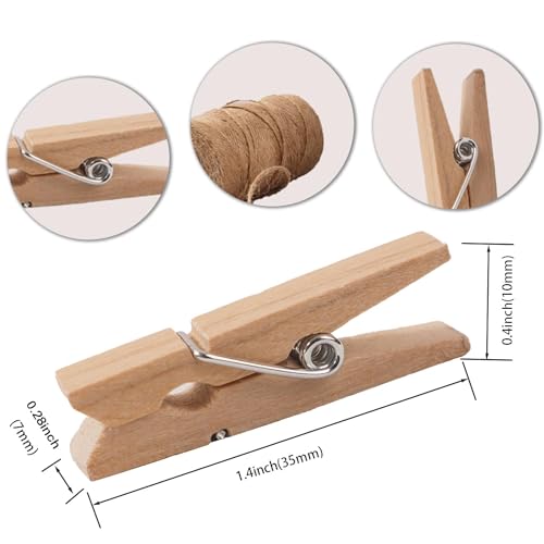 100 Mini Wooden Clothes Pins for Photos with 328ft Jute Twine Set