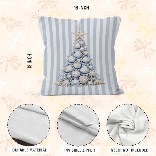 Blue Beach Christmas Tree Throw Pillow Cover 18x18 Home Decor - Seasonal Accent