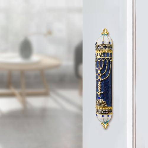 Enamel Mezuzah Case with Scroll for Door, 5-Inch Decorative Jewish Decor