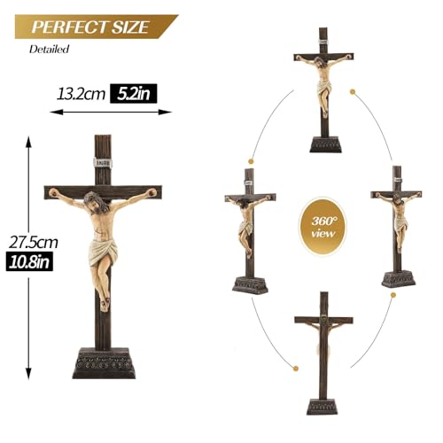 10.8-inch Resin Jesus Crucifix Statue - Standing or Wall Cross Decor