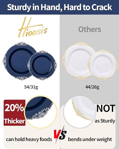 Blue and Silver Disposable Plates Set for Graduation - 350 pcs, Baroque Style, 50 Guests
