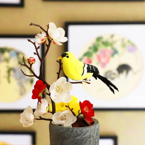 Artificial Feathered Goldfinch Ornaments with Clips, 2 Pack Foam Birds