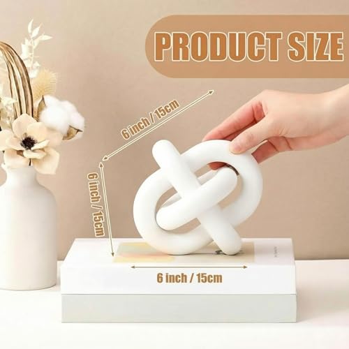 3-Link Wood Knot Decor - Hand-Carved Boho Rustic Table Accent, White