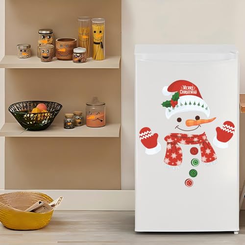 Kaemi Snowman Stickers S2 - 16 Snowman Faces & 1 Fridge Sticker, PVC Christmas Wall Clings