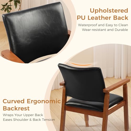 Mid-Century Modern Dining Chair with Armrest, Walnut Wood & PU Leather