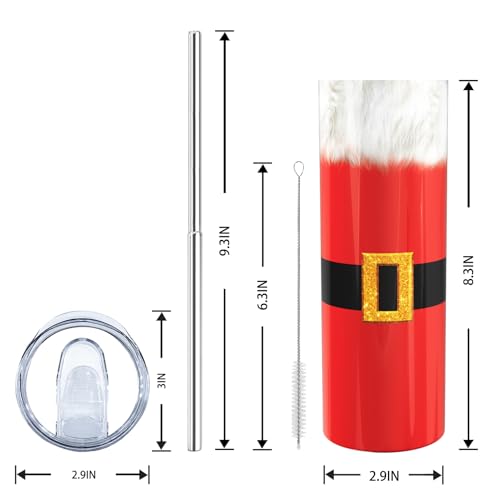 Aokoyi 20oz Skinny Tumbler Cup with Lid & Straw - Christmas Santa Gifts