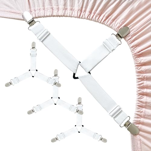 Adjustable Bed Sheet Straps - Non-Slip Triangle Corner Clips (4-Pack)