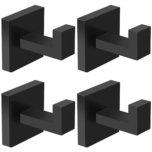 4-Pack Matte Black Square Towel Hooks, Heavy Duty Stainless Steel Wall Mount