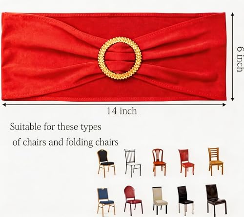 50-Pack Red Spandex Chair Sashes with Gold Buckles - Stretch Chair Bands