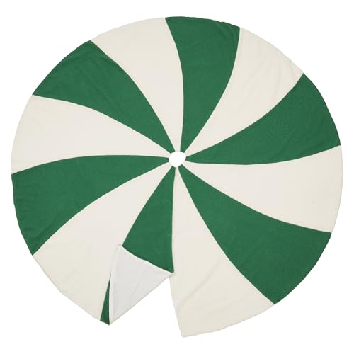 SARO LIFESTYLE 54" White & Green Candy Cane Tree Skirt - Winter Wonderland Decor