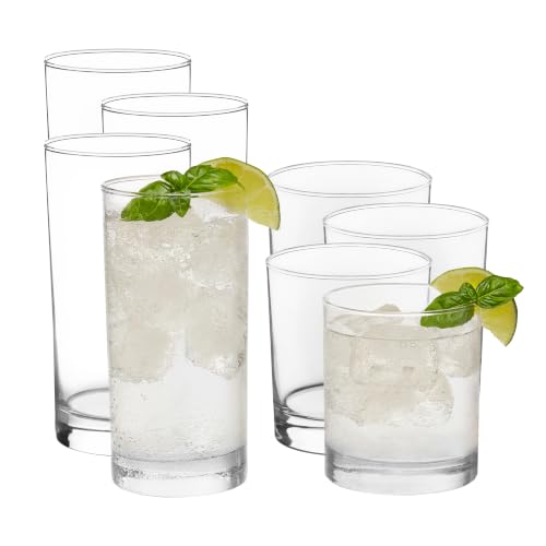 16-Piece Drinking Glass Set, Modern Tumbler and Rocks Glasses for Kitchen