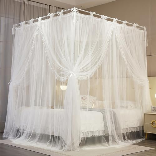 4-Corner Princess Bed Canopy Queen Size - Double Layer Netting Curtain