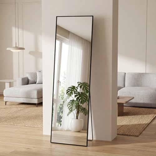 Full Length Standing Mirror - 56" x 15" Black Aluminum Frame Floor Mirror
